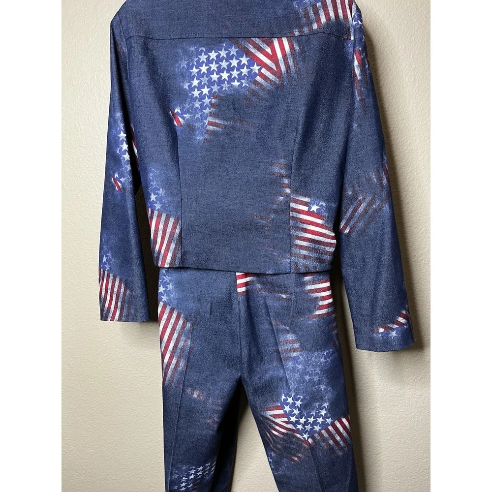 Sharon Endick Kate Vintage American Flag Print 2 Piece Jacket & Pants Set Size 6 - Picture 8 of 10